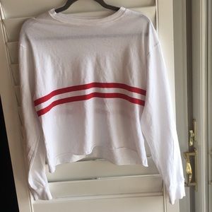 NWOT John Galt long sleeved white and red shirt